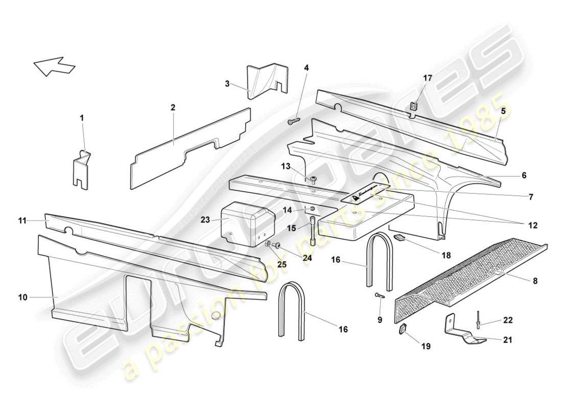 lamborghini murcielago coupe (2003) absorbeurs acoustiques schéma des pièces