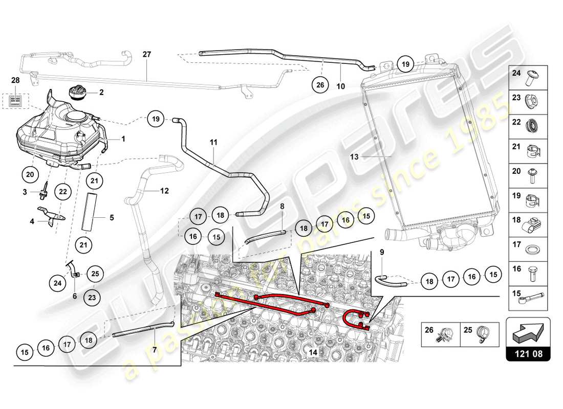lamborghini lp740-4 s coupe (2021) réservoir de liquide avec indicateur de niveau de refroidissement schéma des pièces