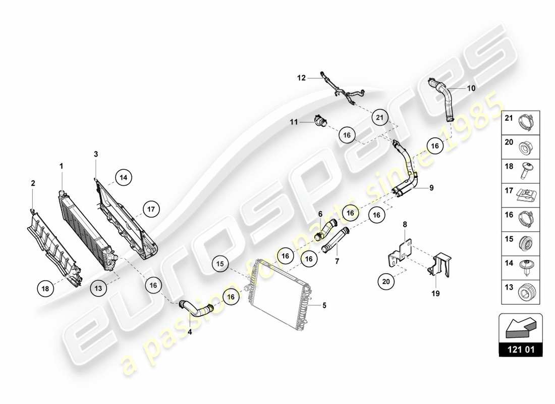 lamborghini lp610-4 spyder (2019) refroidisseur pour liquide de refroidissement avant centre schéma des pièces