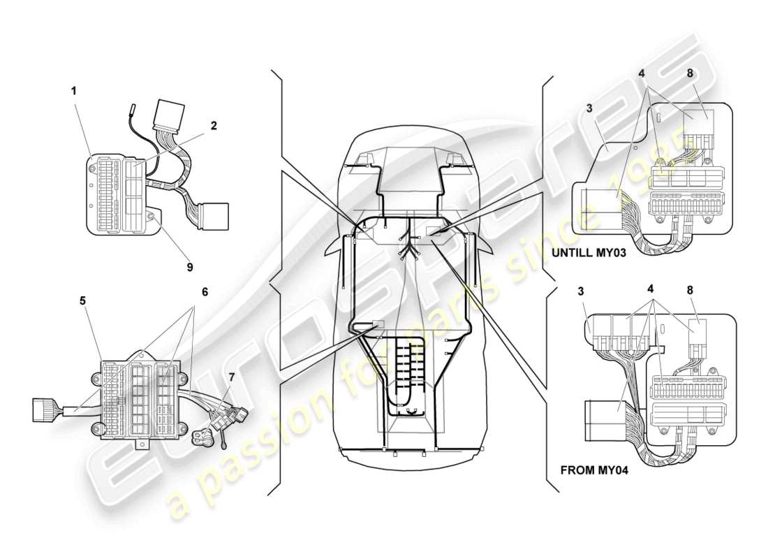 lamborghini murcielago roadster (2005) électricité centrale schéma des pièces