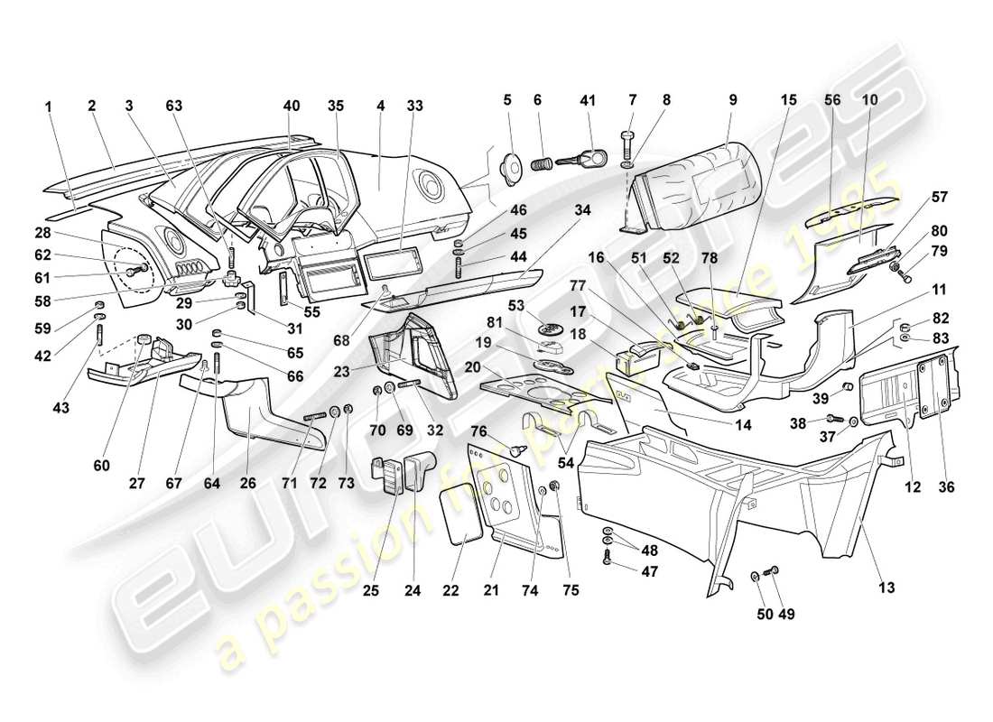 lamborghini murcielago coupe (2004) tableau de bord schéma des pièces