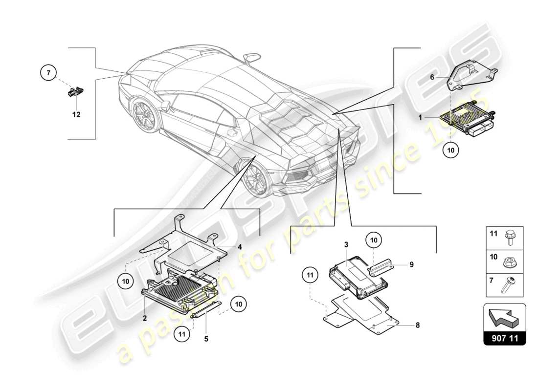 lamborghini 2017 (lp740-4 s coupe) unité de commande du moteur schéma des pièces