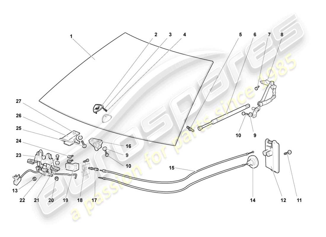 lamborghini murcielago coupe (2004) diagramme de pièce de capot
