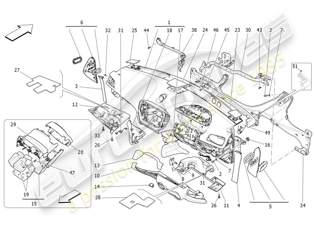 maserati ghibli fragment (2022) schéma des pièces de l'unité du tableau de bord