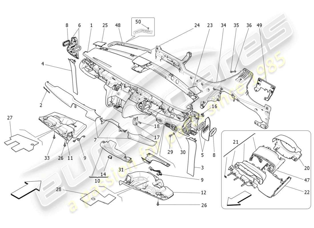 maserati quattroporte (2018) schéma des pièces de l'unité du tableau de bord