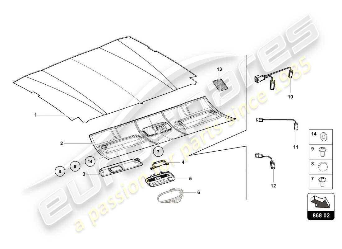 lamborghini lp580-2 coupe (2019) garniture de toit schéma des pièces