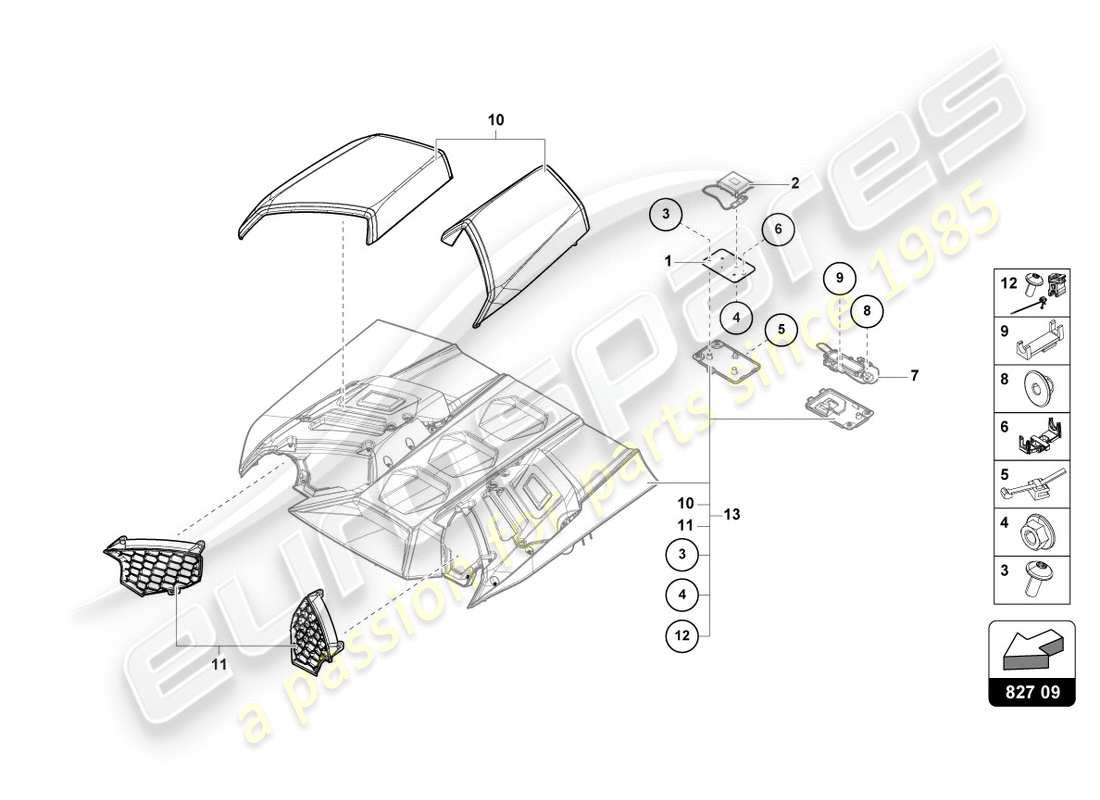 lamborghini performante spyder (2020) schéma des pièces du couvercle arrière