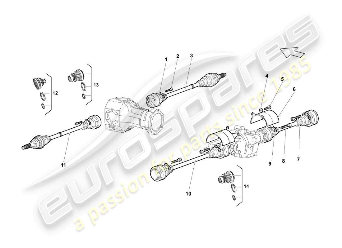 lamborghini murcielago coupe (2002) arbre d'entraînement avant schéma des pièces