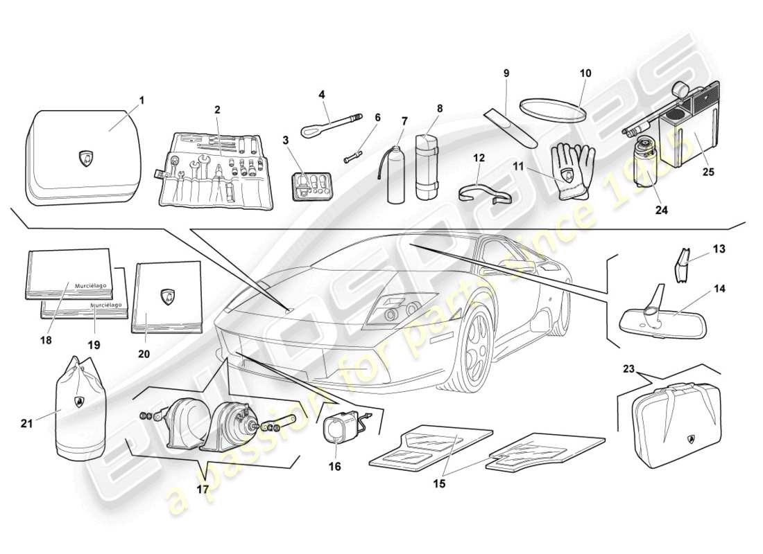 lamborghini murcielago coupe (2002) outils du véhicule schéma des pièces