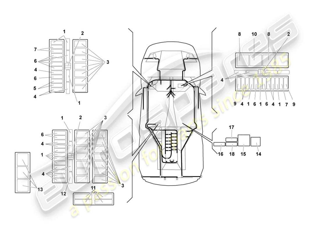 lamborghini murcielago coupe (2002) électricité centrale schéma des pièces