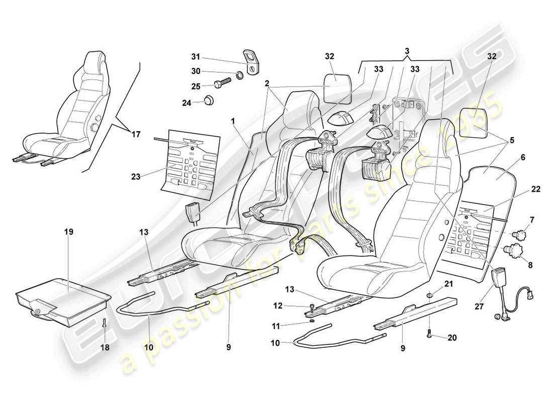 lamborghini murcielago coupe (2002) siege, complet diagramme de pièce