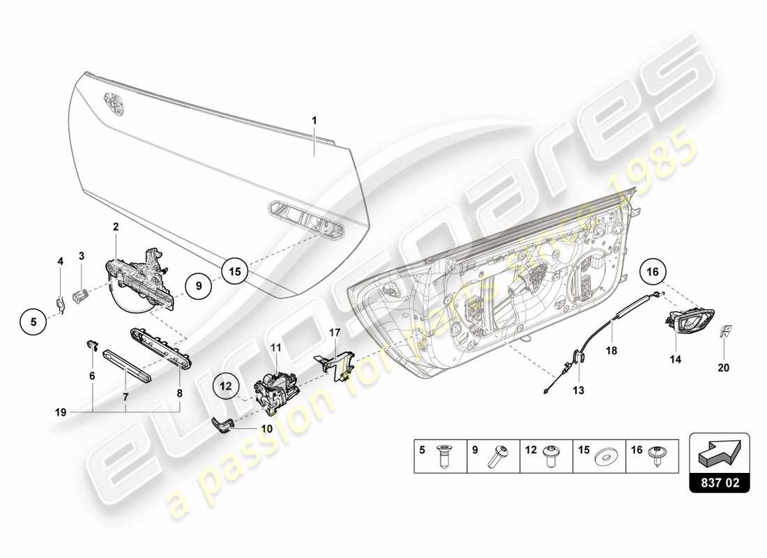 lamborghini performante spyder (2020) poignées de porte schéma des pièces
