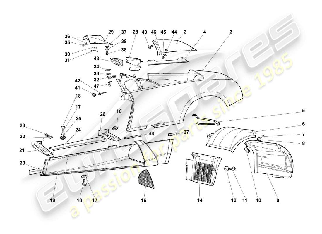 lamborghini murcielago roadster (2006) membre latéral gauche schéma des pièces
