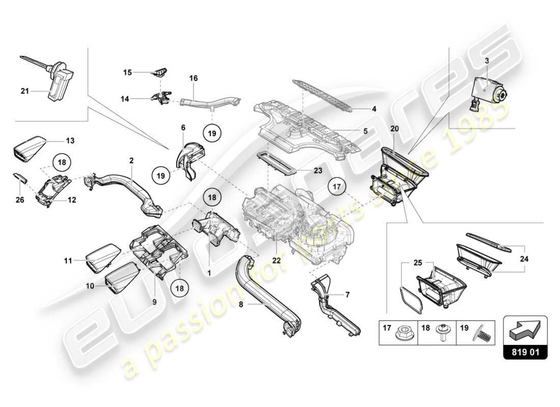 lamborghini 2020 (performante spyder) schéma des pièces de ventilation