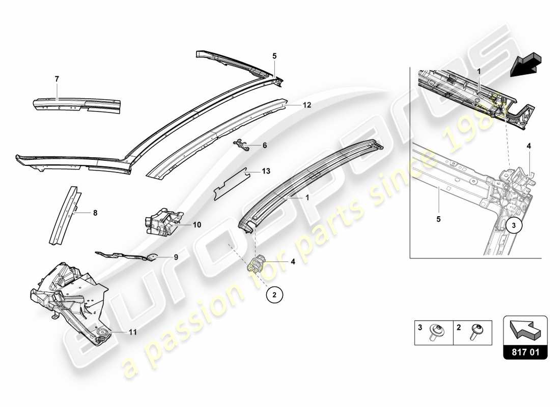 lamborghini 2020 (performante spyder) fenêtre à charnière schéma des pièces