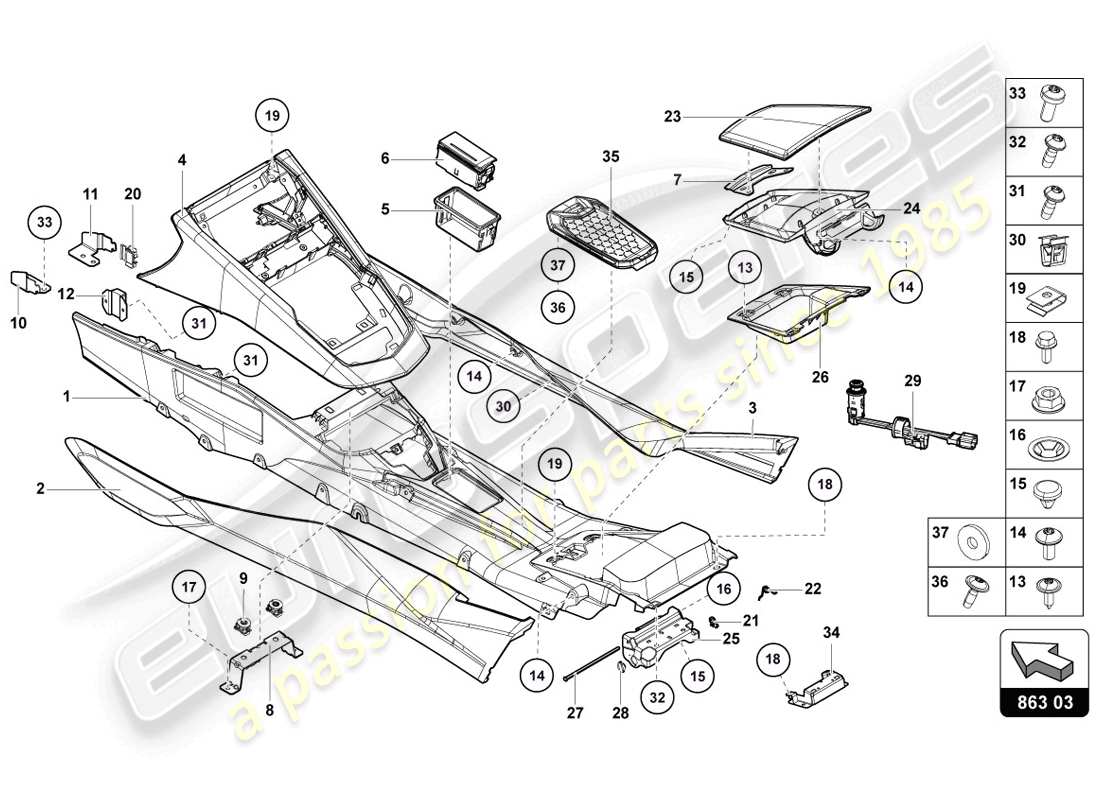 lamborghini lp720-4 coupe 50 (2014) tunnel schéma des pièces