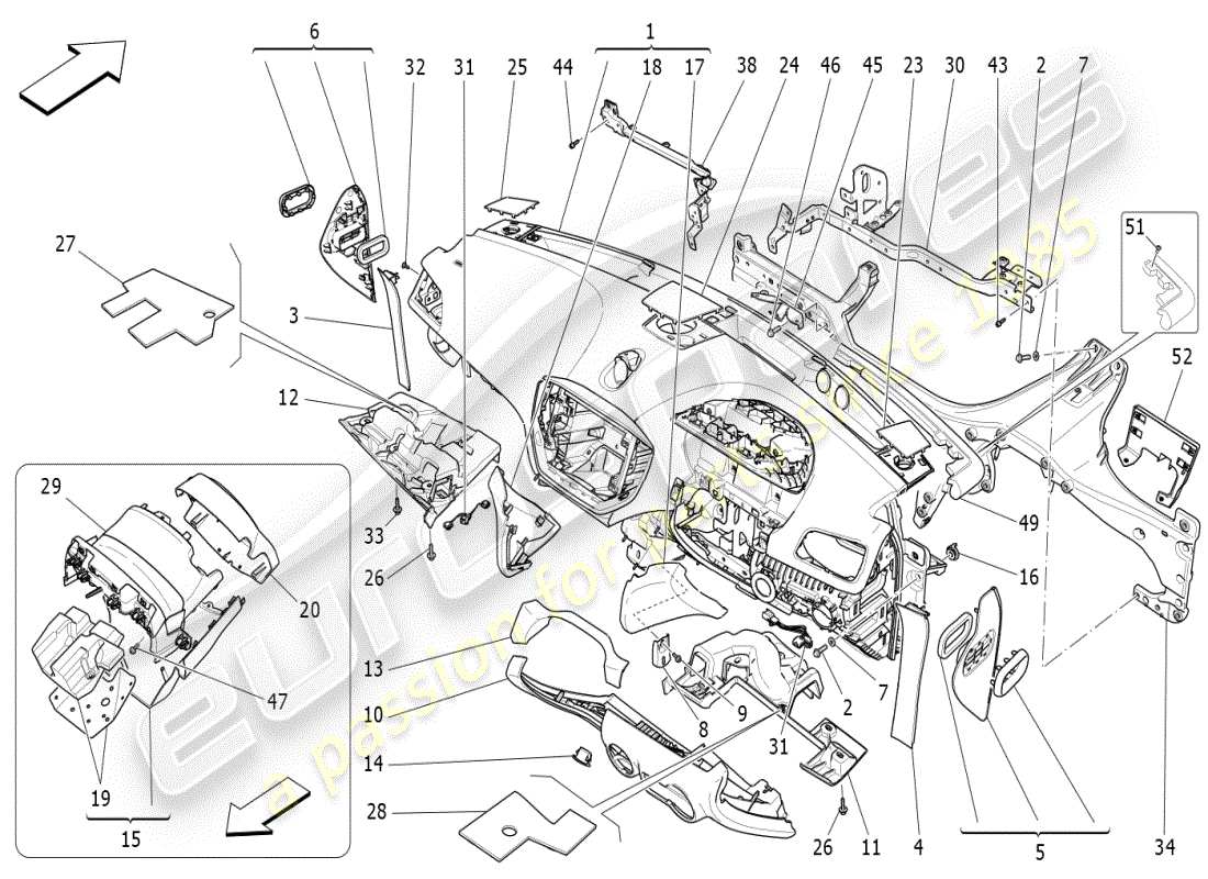 maserati ghibli (2019) schéma des pièces de l'unité du tableau de bord