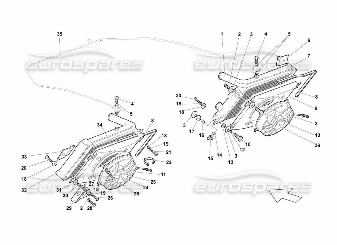lamborghini murcielago lp670 système de refroidissement par eau schéma des pièces