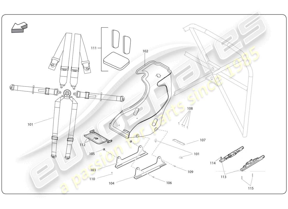 lamborghini super trofeo (2009-2014) siège et sécurité schéma des pièces