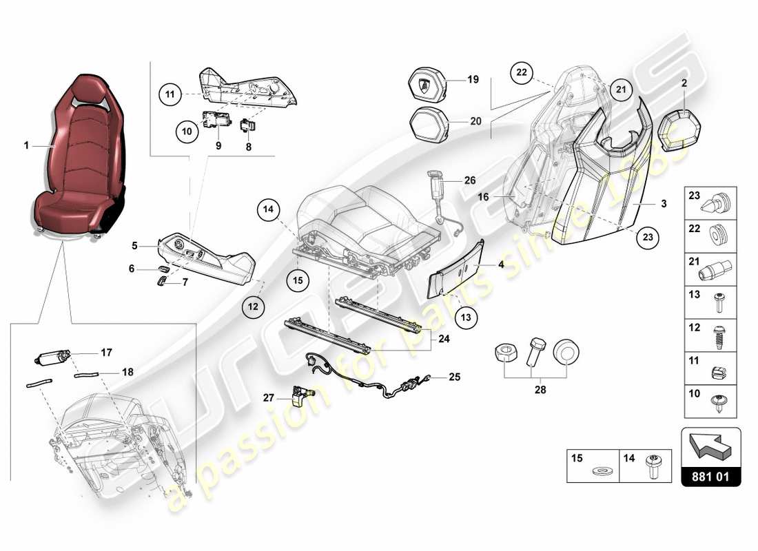 lamborghini centenario coupe (2017) siège confort schéma des pièces