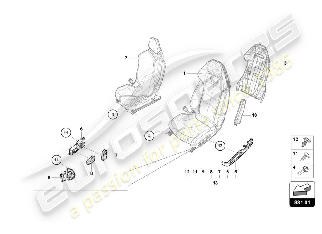 lamborghini evo coupe 2wd (2020) siège schéma des pièces
