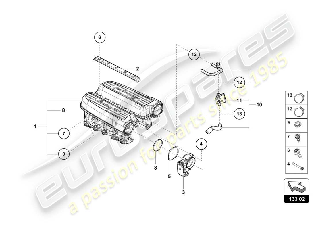 un schéma de pièces du catalogue de pièces lamborghini lp610-4 spyder (2018)