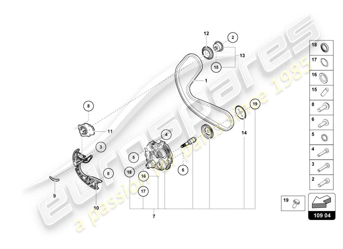 un schéma de pièces du catalogue de pièces lamborghini performante spyder (2019)