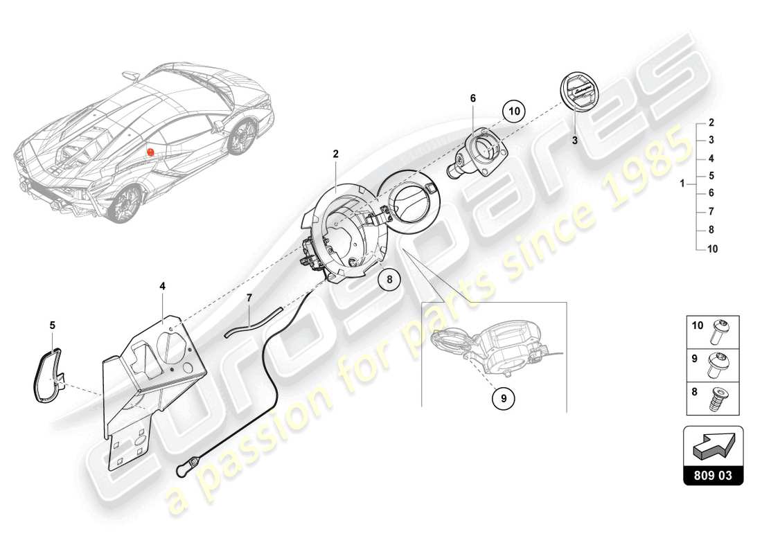 lamborghini sian (2020) col de remplissage de carburant schéma des pièces