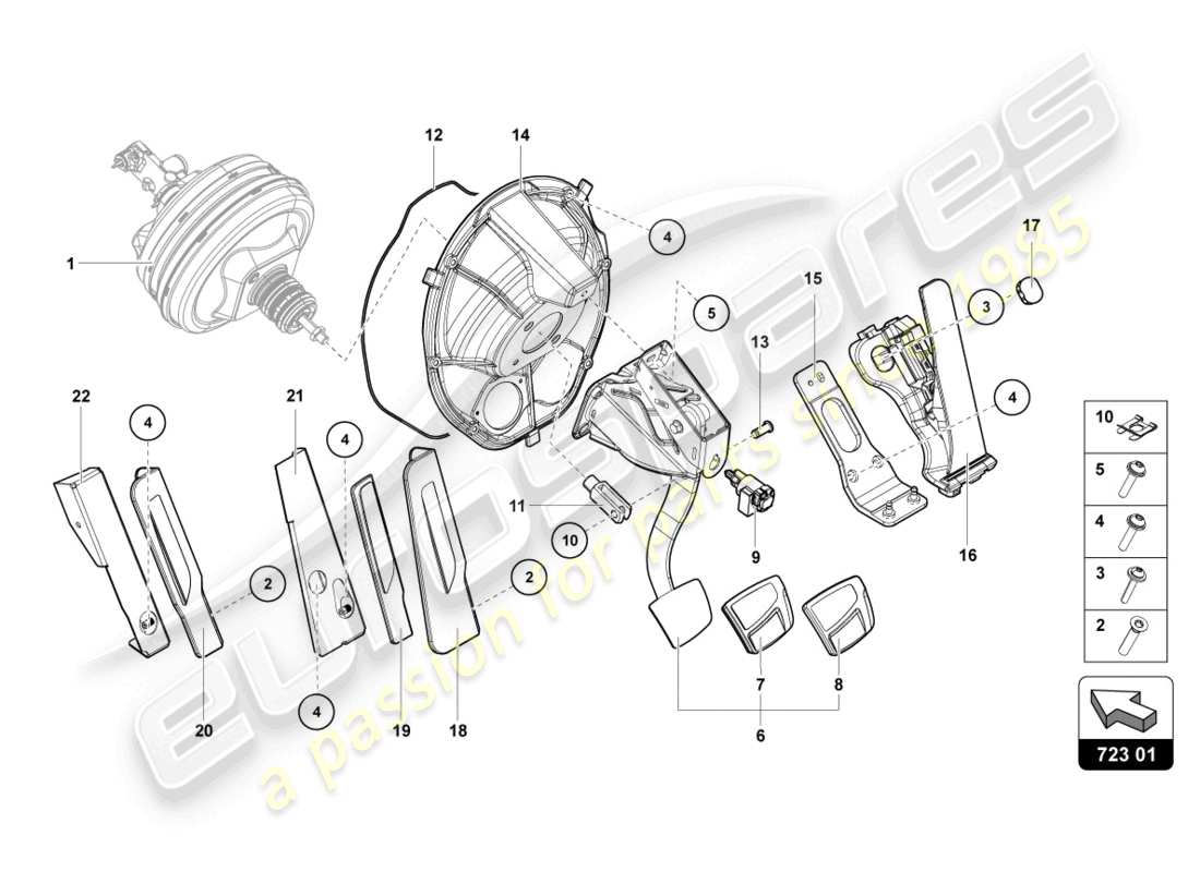 lamborghini lp740-4 s roadster (2021) freinage et accélération. levier mech. diagramme de pièce