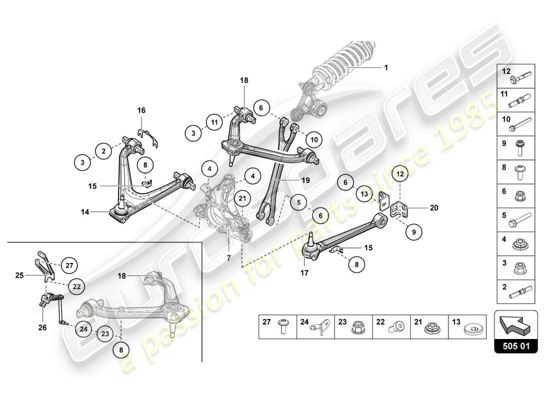 lamborghini lp750-4 sv coupe (2015) suspension arrière schéma des pièces