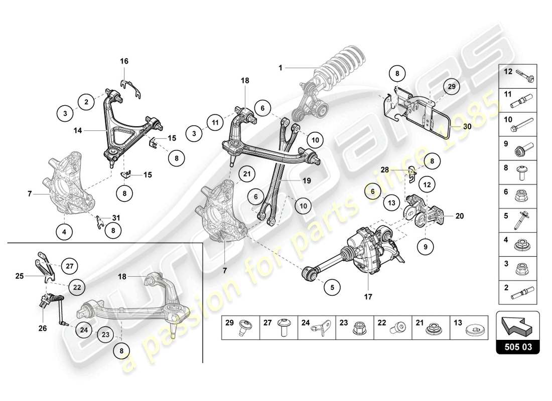 lamborghini 2017 (lp740-4 s coupe) suspension arrière schéma des pièces