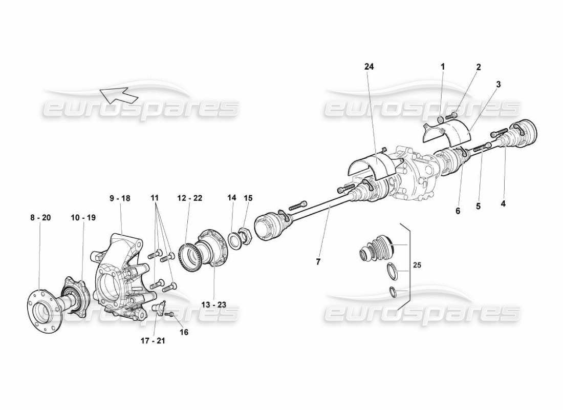lamborghini murcielago lp670 schéma des pièces de l'essieu moteur arrière