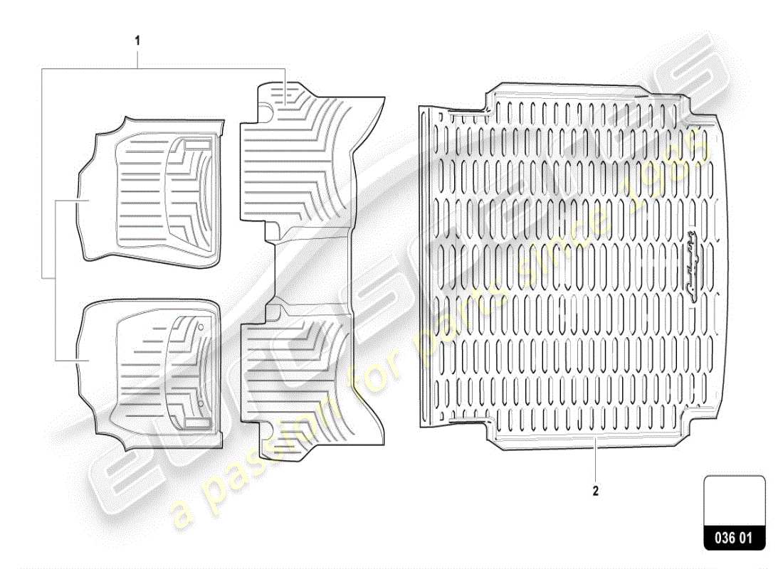 lamborghini urus (accessories) 1 ensemble de revêtement de sol (tapis) schéma des pièces