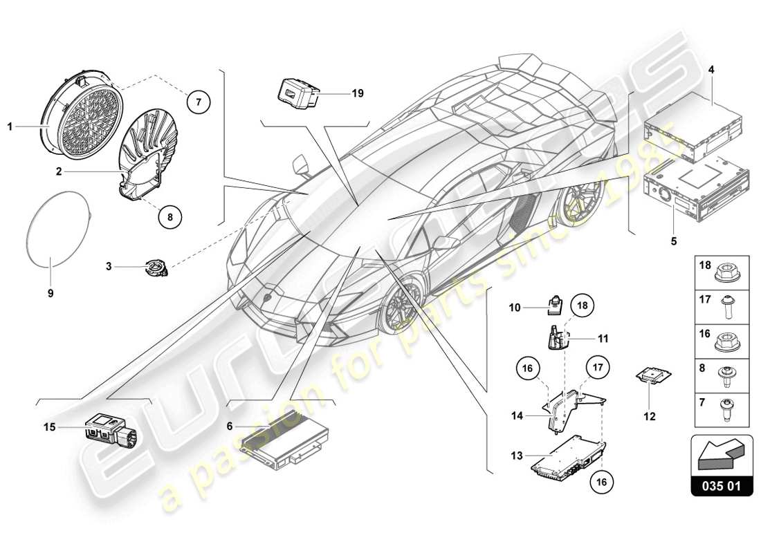 lamborghini lp720-4 coupe 50 (2014) schéma des pièces de l'unité radio