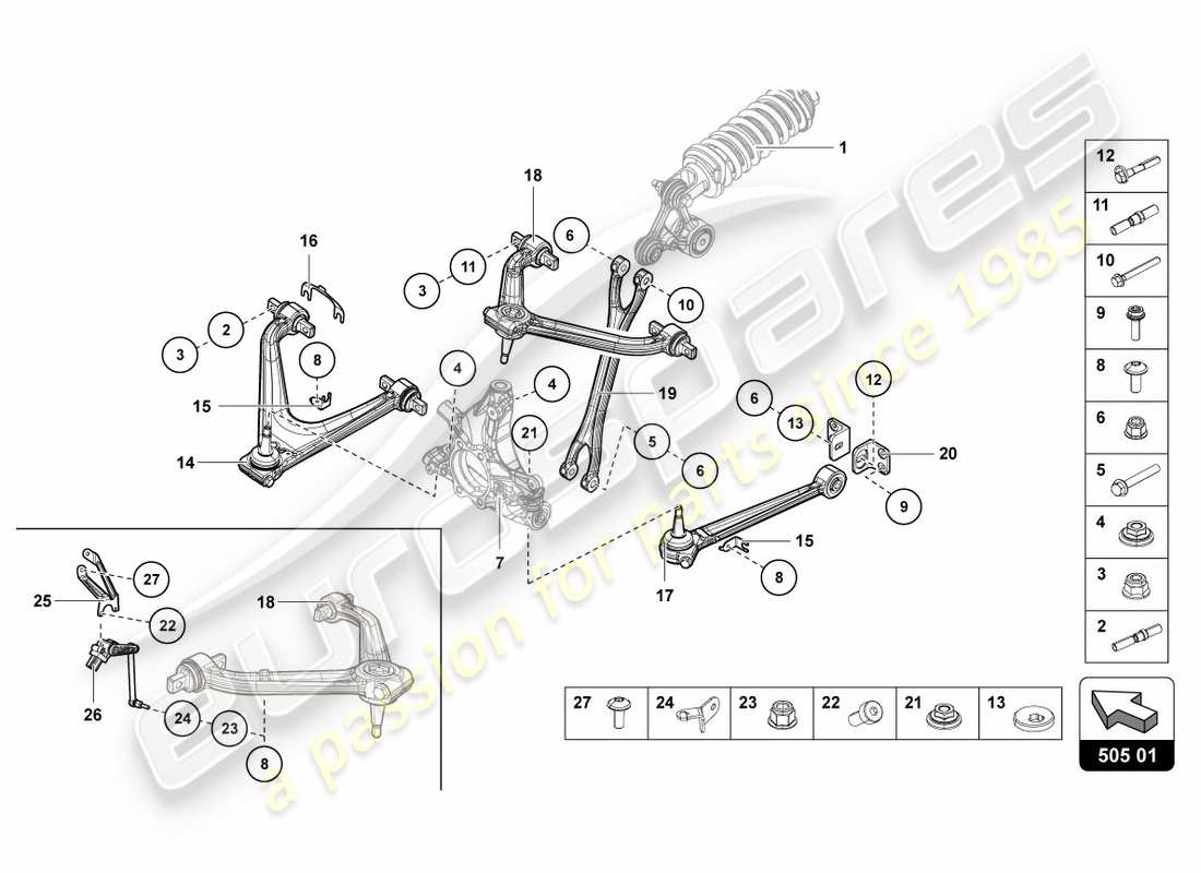 lamborghini 2012 (lp700-4 coupe)) suspension arrière schéma des pièces