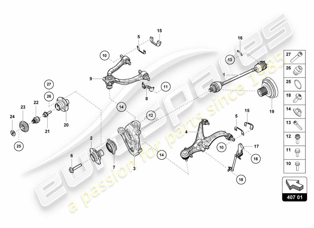 lamborghini performante spyder (2018) arbre d'essieu avant schéma des pièces