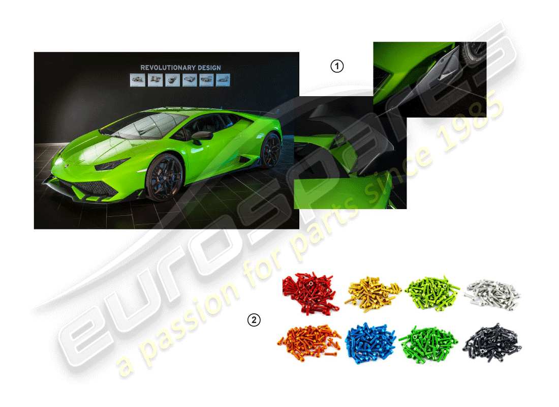 lamborghini huracan lp600-4 zhong coupe (accessories) 1 ensemble de pièces de fixation aérodynamique schéma des pièces