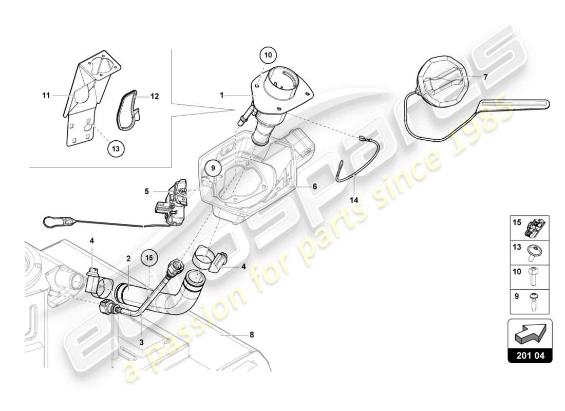 lamborghini lp750-4 sv roadster (2016) col de remplissage de carburant avec restric schéma des pièces