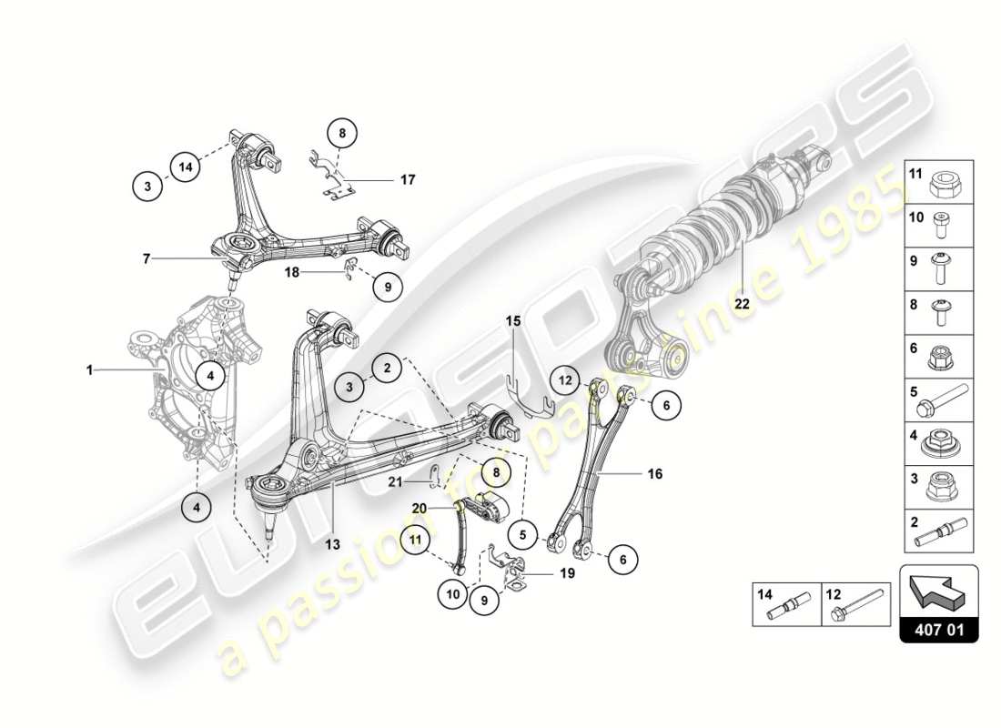 lamborghini lp700-4 coupe (2012) suspension avant schéma des pièces