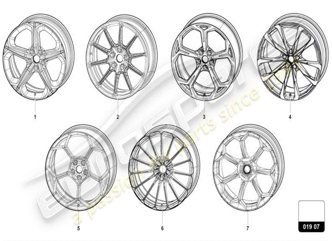 lamborghini urus (accessories) jante en aluminium schéma des pièces