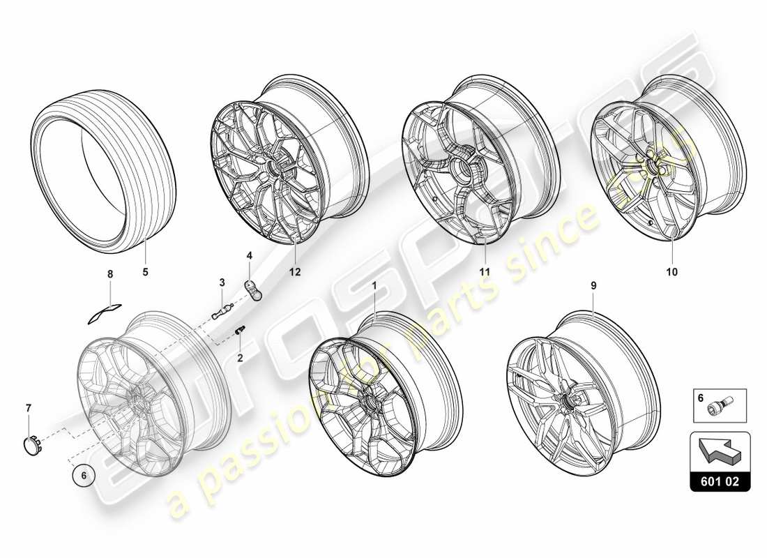 lamborghini performante spyder (2020) roues/pneus arrière schéma des pièces