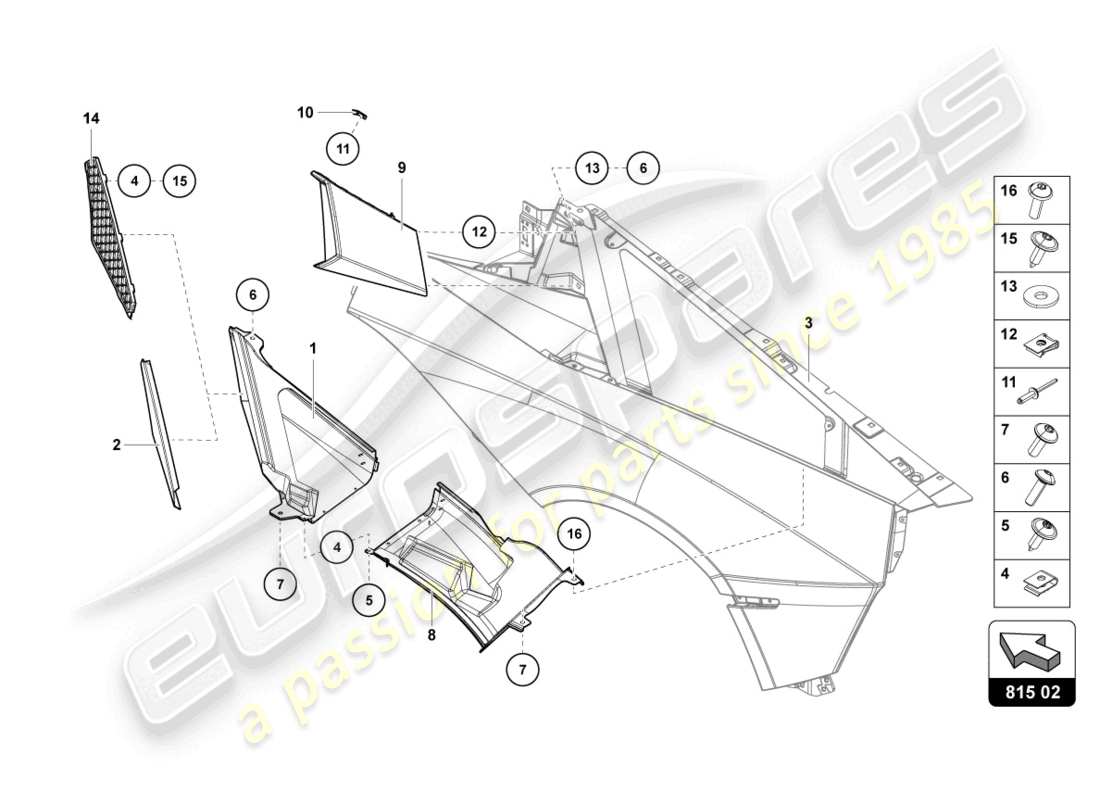 lamborghini lp740-4 s roadster (2021) plaque de garniture d'admission d'air schéma des pièces