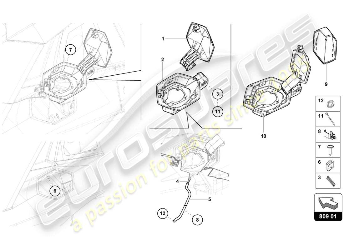 lamborghini 2014 (lp720-4 coupe 50) trappe de remplissage de carburant schéma des pièces