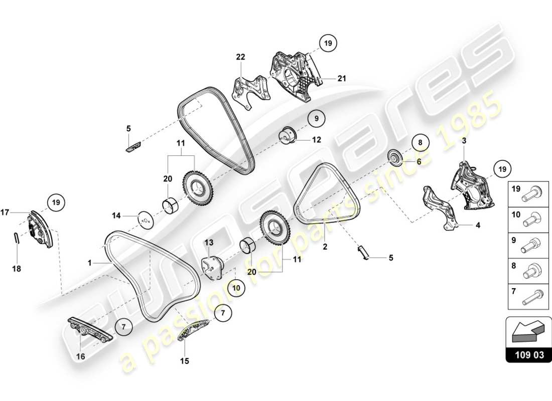 lamborghini performante spyder (2020) chaîne de distribution schéma des pièces