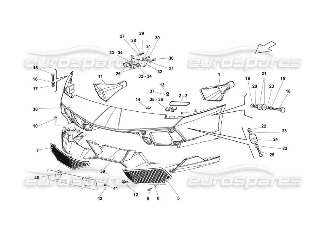 lamborghini murcielago lp670 schéma des pièces des pare-chocs avant