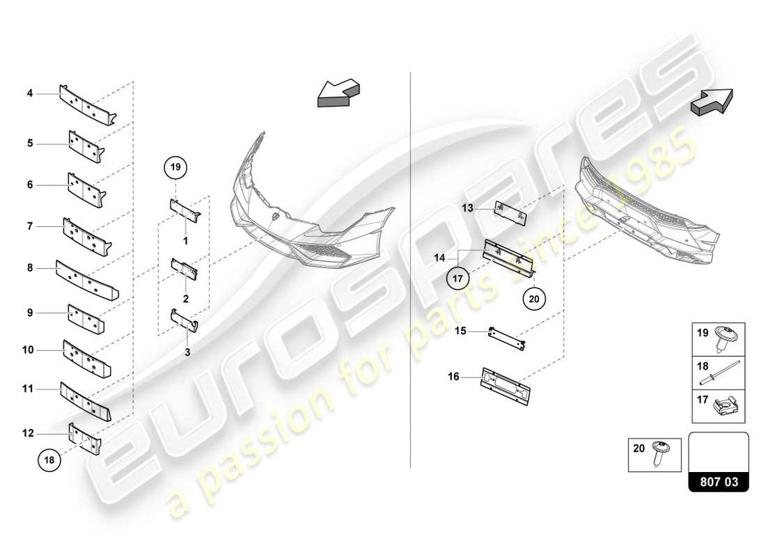 lamborghini lp610-4 coupe (2019) support de plaque d'immatriculation schéma des pièces