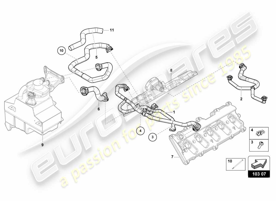 lamborghini performante spyder (2020) ligne de reniflard schéma des pièces