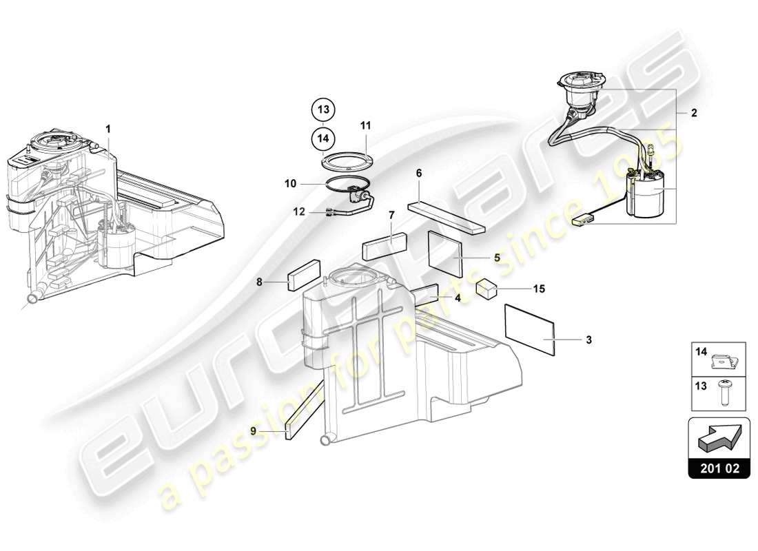 lamborghini 2014 (lp720-4 coupe 50) réservoir de carburant schéma des pièces