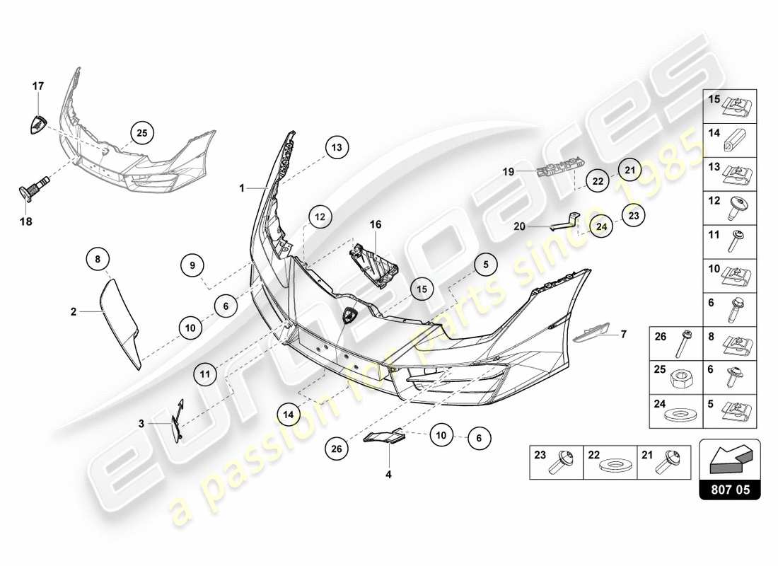 lamborghini lp580-2 spyder (2018) pare-choc, avant complet schéma des pièces