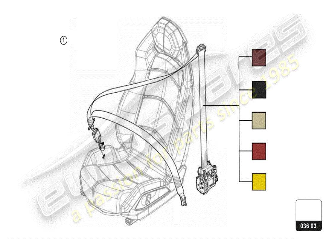 lamborghini huracan lp600-4 zhong coupe (accessories) 1 ensemble : ceinture de sécurité à enroulier à inertie à trois points et boucle à bouton-presse schéma des pièces